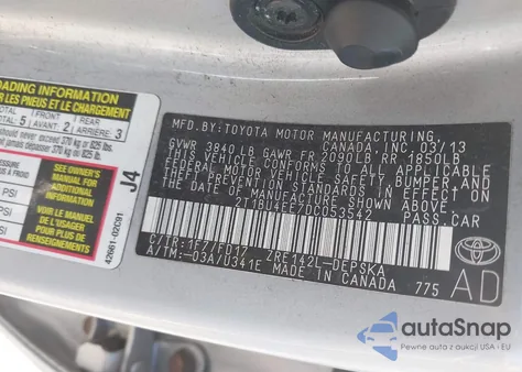 2013 Toyota Corolla S z USA, uszkodzony, nr VIN 2T1BU4EE7DC053542